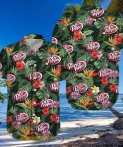 Dr Pepper Funny Hawaiian Shirt Paradise Hibiscus Flowers And Green Leaves Shirt