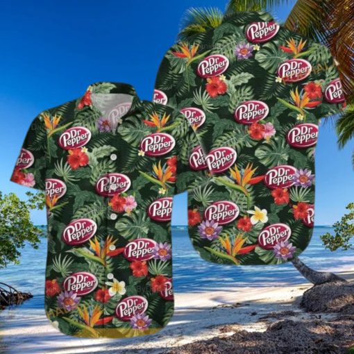 Dr Pepper Funny Hawaiian Shirt Paradise Hibiscus Flowers And Green Leaves Shirt