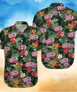 Dr Pepper Funny Hawaiian Shirt Paradise Hibiscus Flowers And Green Leaves Shirt