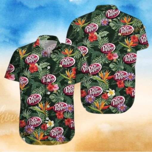 Dr Pepper Funny Hawaiian Shirt Paradise Hibiscus Flowers And Green Leaves Shirt