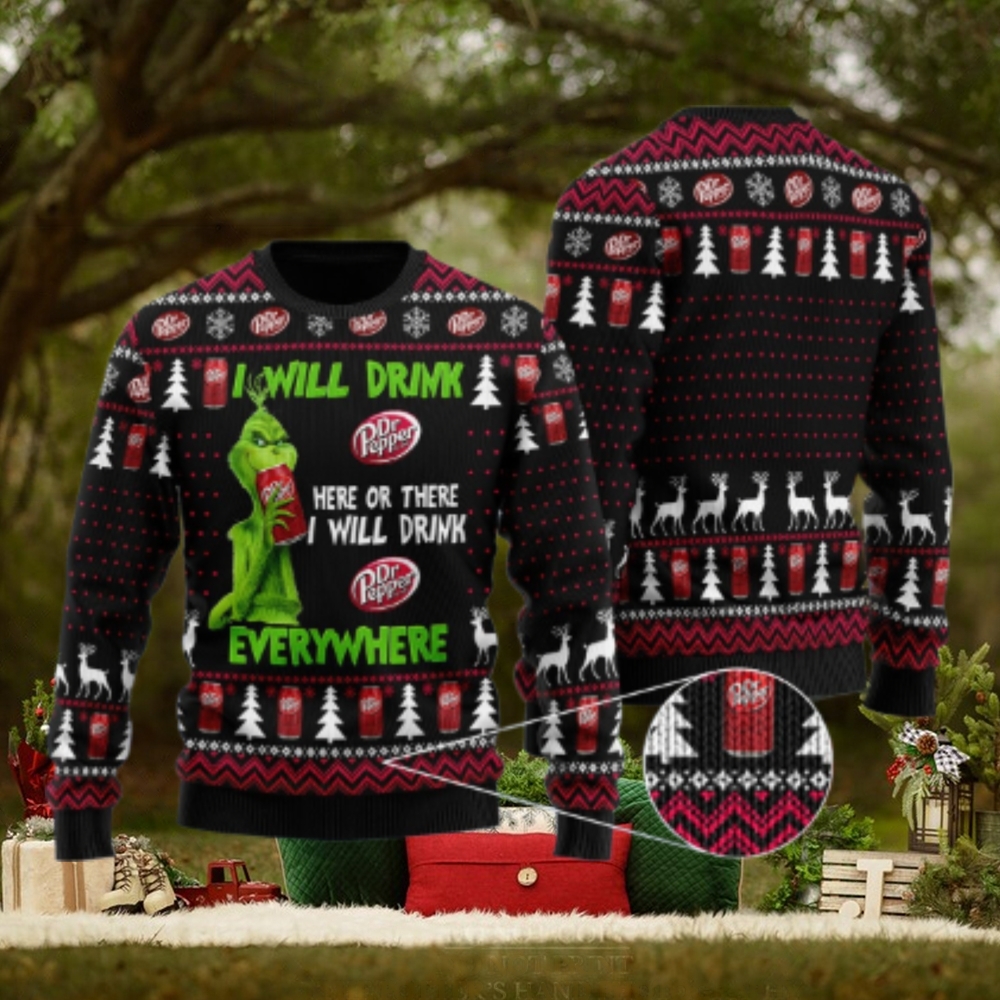 Dr Pepper Grinch Will Drink Everywhere Ugly Sweater Dr Pepper Grinch Will Drink Everywhere Ugly Sweater