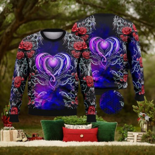 Dragon Love Roses Trending Shirts For Friends 3D Ugly Sweater Christmas Gift Sweater