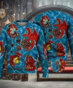 Dragon Plaing Dice Blue 3D Full Print Ugly Sweater Christmas Gift Sweater