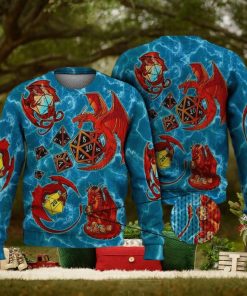 Dragon Plaing Dice Blue 3D Full Print Ugly Sweater Christmas Gift Sweater
