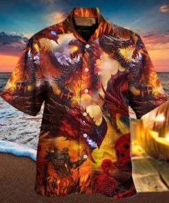 Dragon Red Skull Fire Art Style Hawaiian Shirt