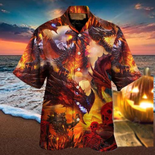 Dragon Red Skull Fire Art Style Hawaiian Shirt