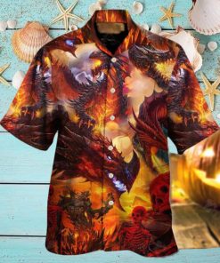 Dragon Red Skull Fire Art Style Hawaiian Shirt