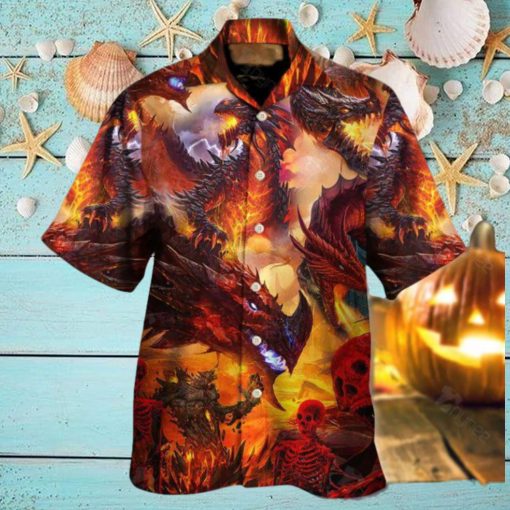 Dragon Red Skull Fire Art Style Hawaiian Shirt