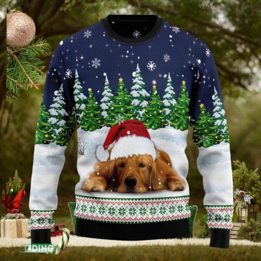 Dreaming Golden Retriever Under Snow Ugly Christmas Sweater Family Christmas Gift
