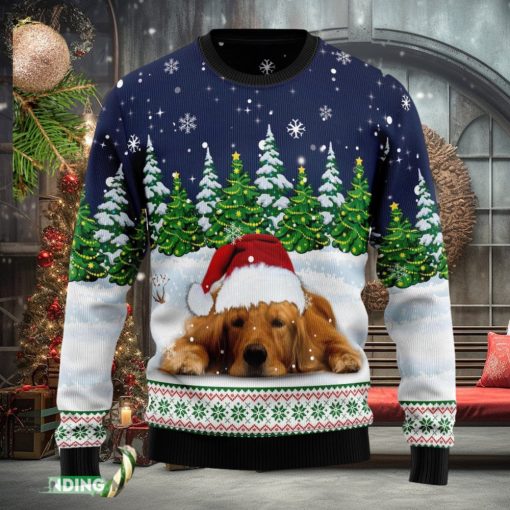 Dreaming Golden Retriever Under Snow Ugly Christmas Sweater Family Christmas Gift