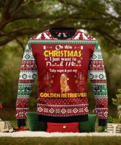 Drink Wine Pet My Golden Retriever Ugly Christmas Sweaters 3D