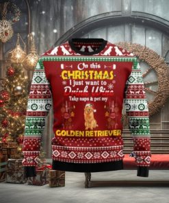Drink Wine Pet My Golden Retriever Ugly Christmas Sweaters 3D 1 Drink Wine Pet My Golden Retriever Ugly Christmas Sweaters 3D