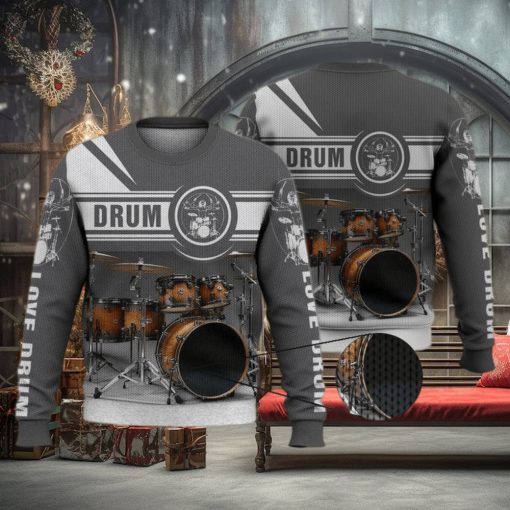 Drum Kit Love Drum Grey 3D Full Print Ugly Sweater Christmas Gift Sweater