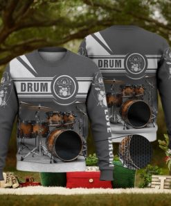 Drum Kit Love Drum Grey 3D Full Print Ugly Sweater Christmas Gift Sweater