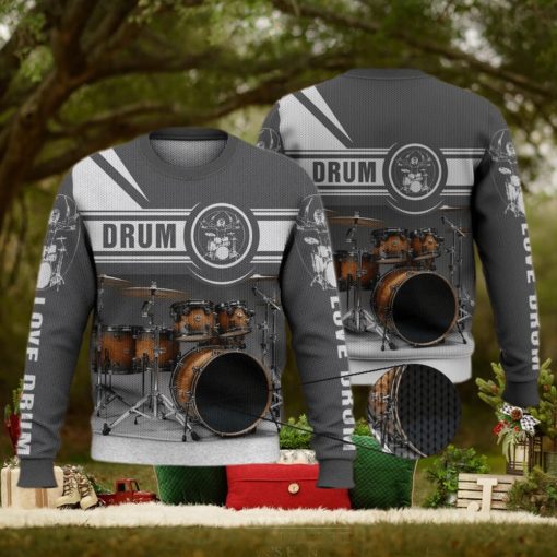 Drum Kit Love Drum Grey 3D Full Print Ugly Sweater Christmas Gift Sweater