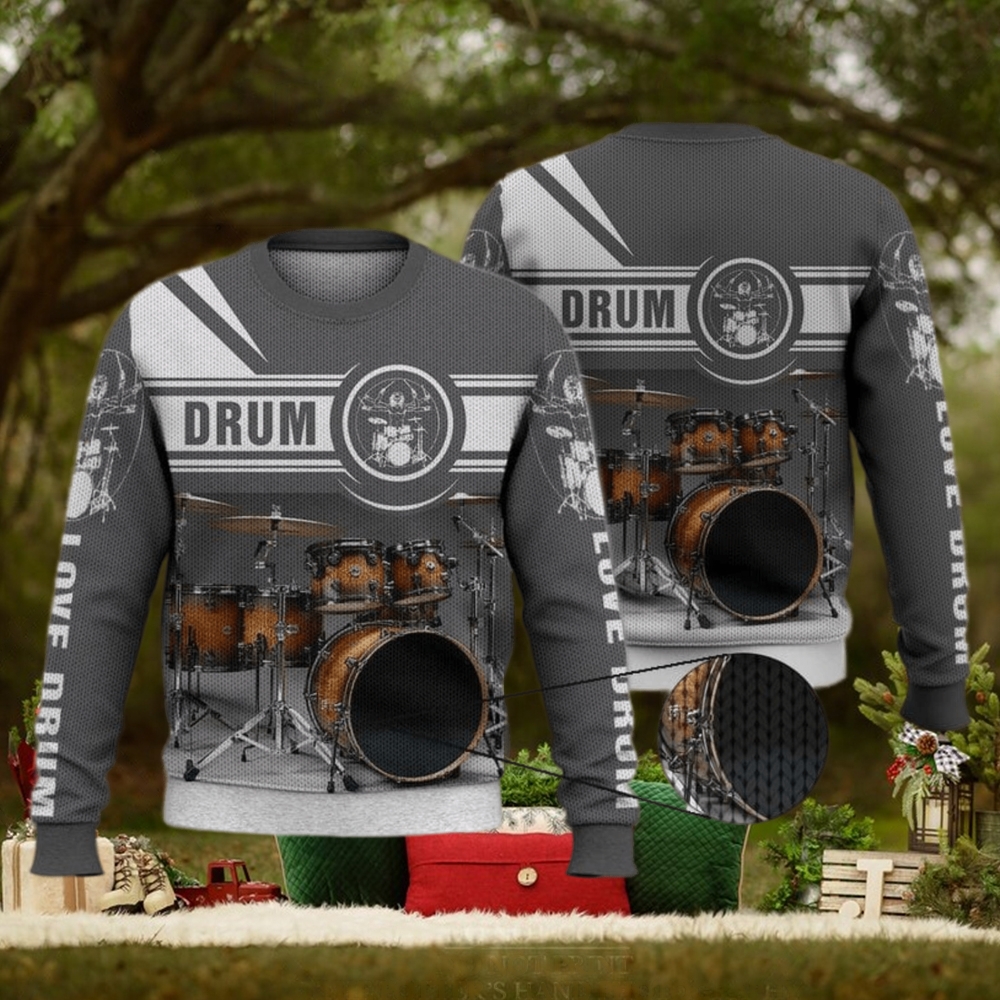 Drum Kit Love Drum Grey 3D Full Print Ugly Sweater Christmas Gift Sweater Drum Kit Love Drum Grey 3D Full Print Ugly Sweater Christmas Gift Sweater