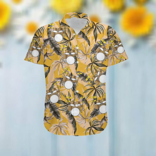 Drums Retro Vintage Style Custom Name Women Hawaiian Aloha Tropical Floral Button Up Shirt For Drummers OIn Summer