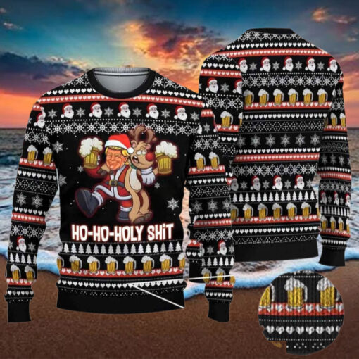 Drunk Santa And Reindeer Ugly Christmas Sweater, Funny Donald Trump Gift