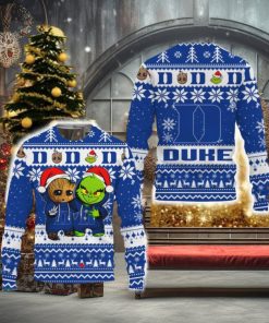 Duke Blue Devils Baby Groot And Grinch Best Friends Football American New 3D Sweater Gift Ugly Christmas