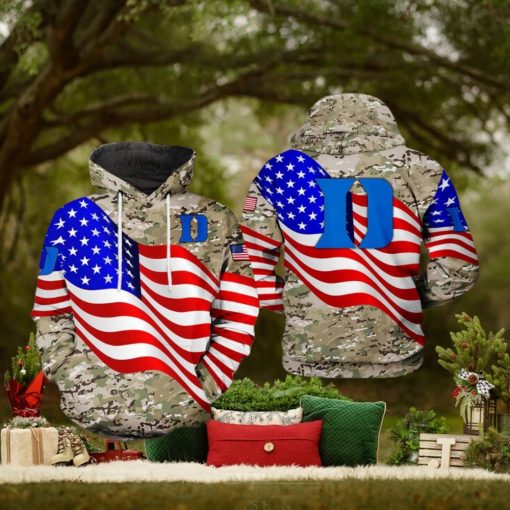 Duke Blue Devils NCAA US Flag Camo Veteran 3D Printed Hoodie