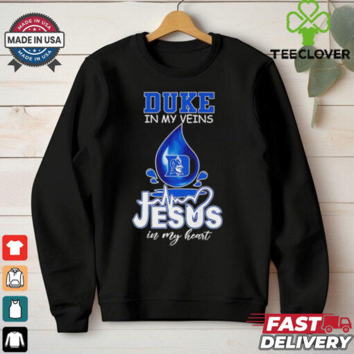 Duke Blue Devils in my veins Jesus in my heart shirt