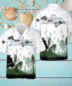 Dutch Royal Netherlands Army 11 Airmobile Brigade (11e Luchtmobiele Brigade) C 130 aircraft drops paratroopers Exercise Falcon Leap Hawaiian Shirt