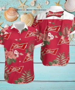 Budweiser Beer Hawaiian Shirt Red Hibiscus Flower