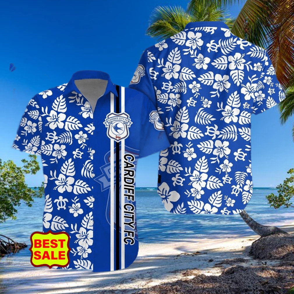 EFL Fans Cardiff City FC Logo Hibiscus Pattern Hawaiian Shirt And Short Set EFL Fans Cardiff City FC Logo Hibiscus Pattern Hawaiian Shirt And Short Set