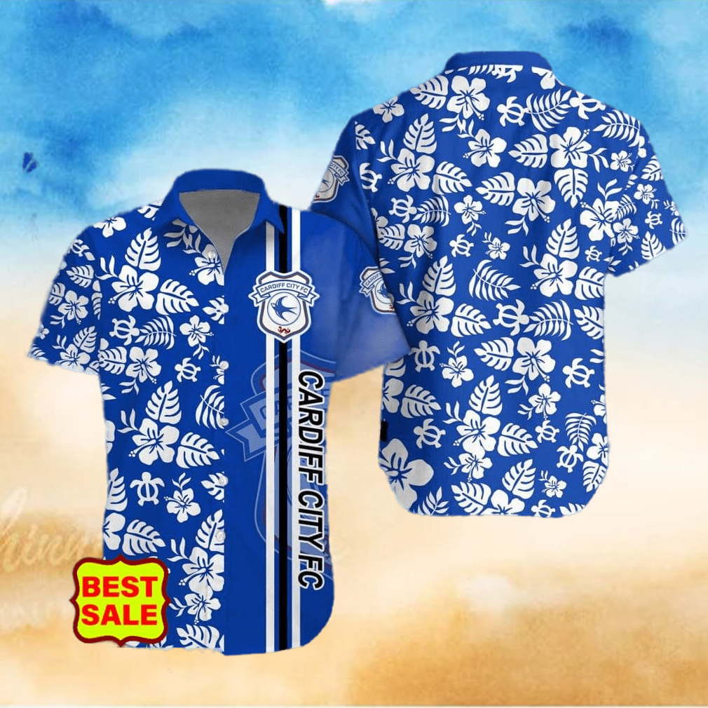 EFL Fans Cardiff City FC Logo Hibiscus Pattern Hawaiian Shirt And Short Set EFL Fans Cardiff City FC Logo Hibiscus Pattern Hawaiian Shirt And Short Set