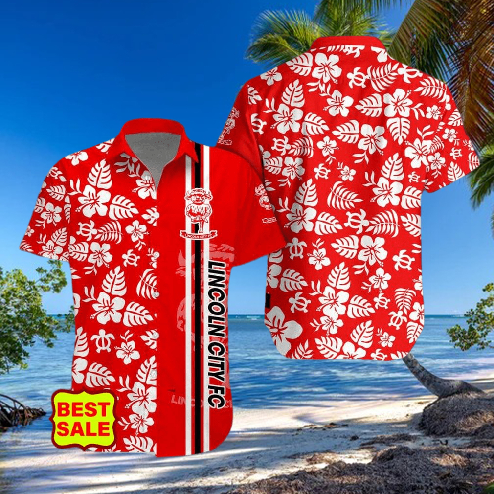 EFL Fans Lincoln City FC Logo Hibiscus Pattern Hawaiian Shirt And Short Set EFL Fans Lincoln City FC Logo Hibiscus Pattern Hawaiian Shirt And Short Set