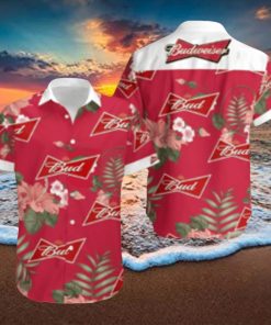 Budweiser Beer Hawaiian Shirt Red Hibiscus Flower