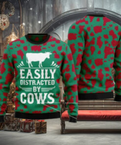 Easily Distracted By Cows Ugly Christmas Sweater