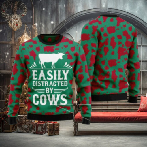 Easily Distracted By Cows Ugly Christmas Sweater