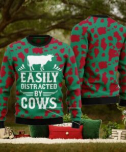 Easily Distracted By Cows Ugly Christmas Sweater