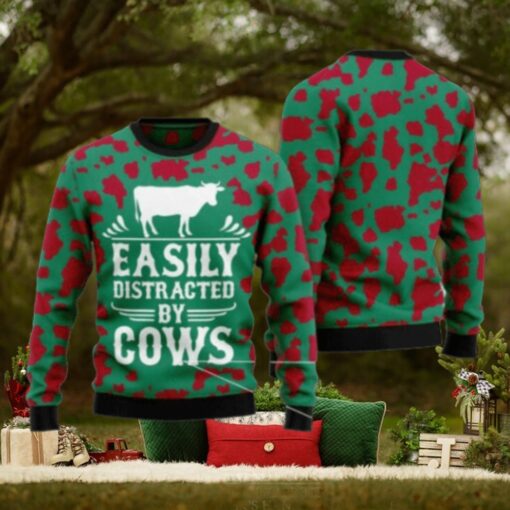 Easily Distracted By Cows Ugly Christmas Sweater