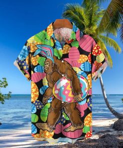 Easter Egg Hunter Bigfoot Print Chest Pocket Short Sleeve Hawaiian Shirt