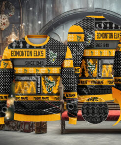 Edmonton Elks since 1949 Custom name CFL Yellow Ugly Sweater