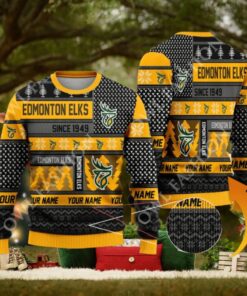 Edmonton Elks since 1949 Custom name CFL Yellow Ugly Sweater