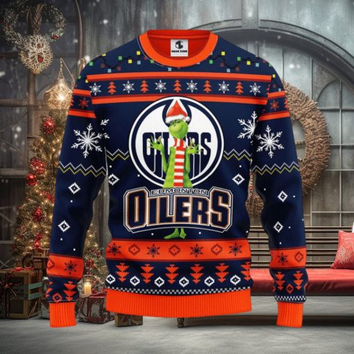 Edmonton Oilers Funny Grinch Christmas Ugly Sweater