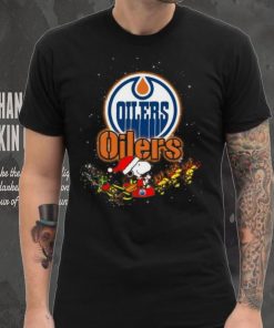 Edmonton Oilers NHL Santa Snoopy and Woodstock Christmas T Shirt