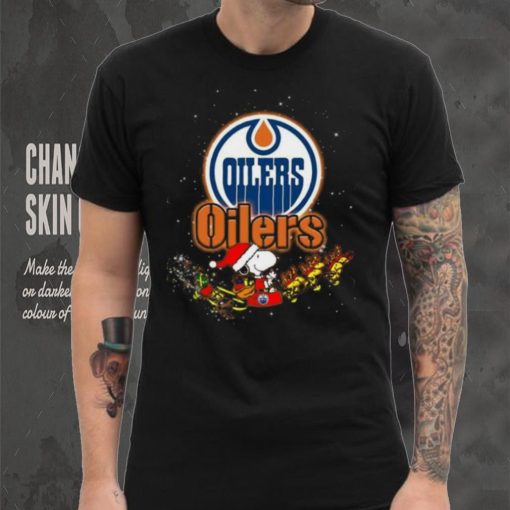 Edmonton Oilers NHL Santa Snoopy and Woodstock Christmas T Shirt