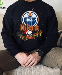 Edmonton Oilers NHL Santa Snoopy and Woodstock Christmas T Shirt