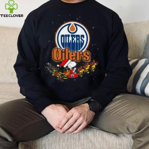 Edmonton Oilers NHL Santa Snoopy and Woodstock Christmas T Shirt