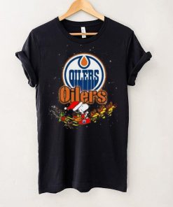 Edmonton Oilers NHL Santa Snoopy and Woodstock Christmas T Shirt