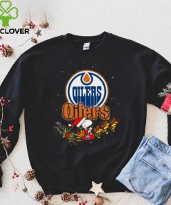 Edmonton Oilers NHL Santa Snoopy and Woodstock Christmas T Shirt