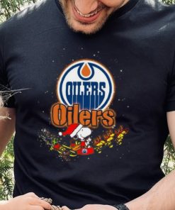 Edmonton Oilers NHL Santa Snoopy and Woodstock Christmas T Shirt