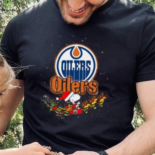 Edmonton Oilers NHL Santa Snoopy and Woodstock Christmas T Shirt