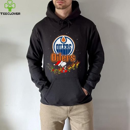 Edmonton Oilers NHL Santa Snoopy and Woodstock Christmas T Shirt