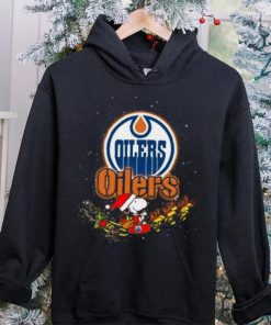 Edmonton Oilers NHL Santa Snoopy and Woodstock Christmas T Shirt