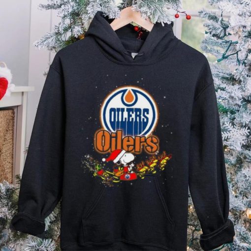 Edmonton Oilers NHL Santa Snoopy and Woodstock Christmas T Shirt